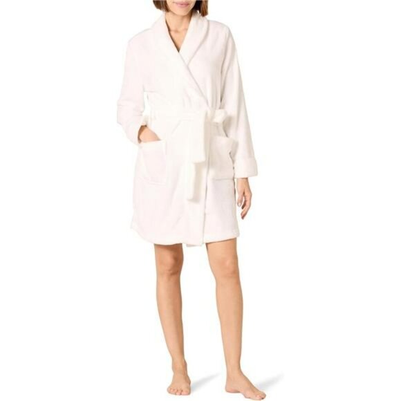 Womens Mid Length Plush Robe Soft Fleece Belted Lounge Sleepwear Plus Size - Picture 1 of 8
